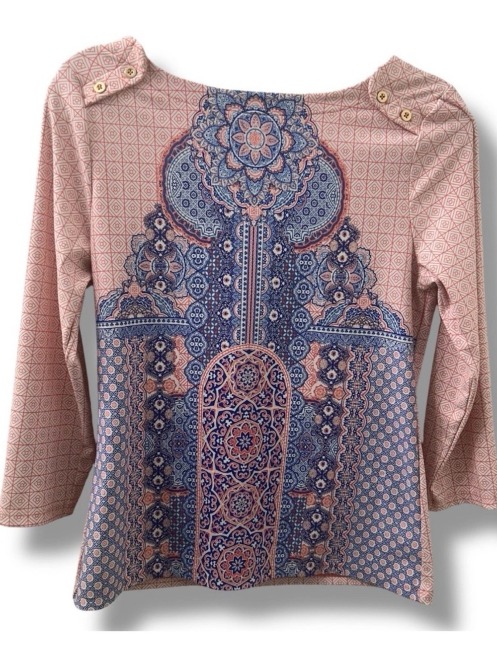 Cabana Life Peach and Blue UPF50+ Boatneck 3/4 Sleeve Top